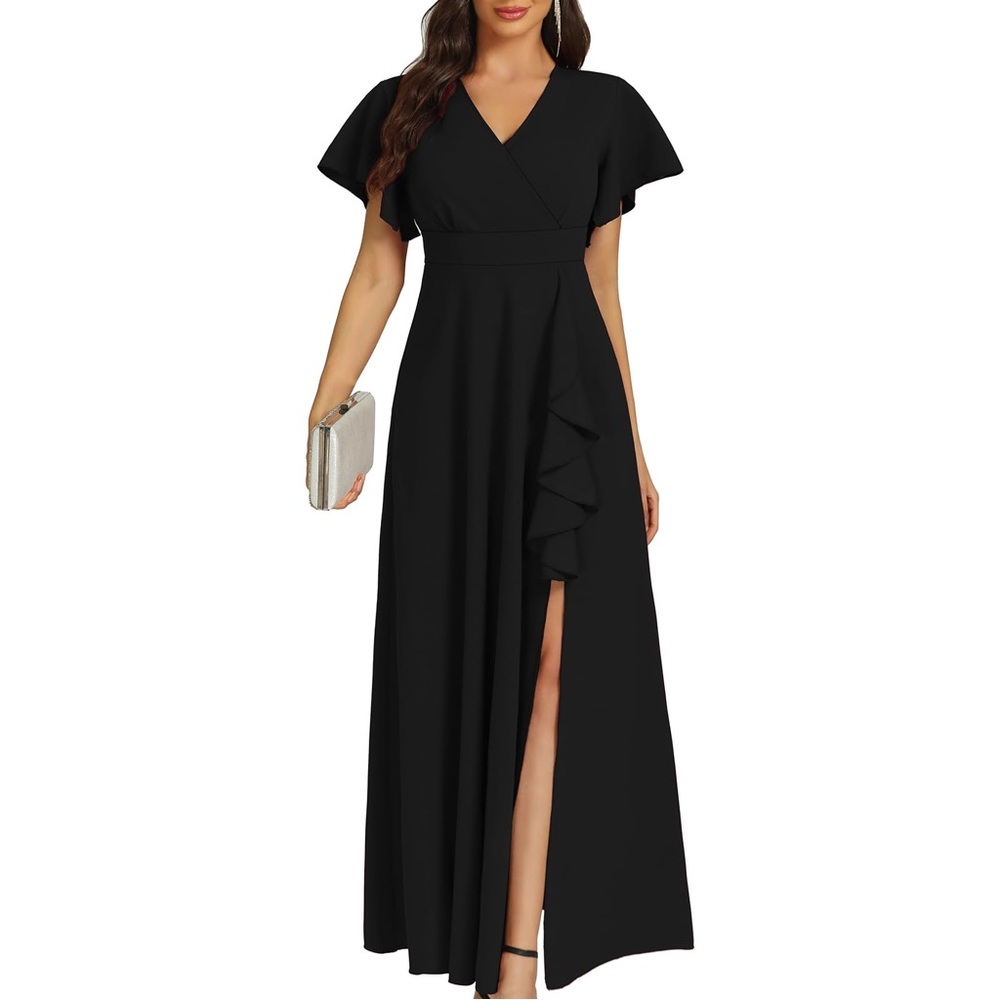 Chic Black Maxi Dress with Ruffle Detail